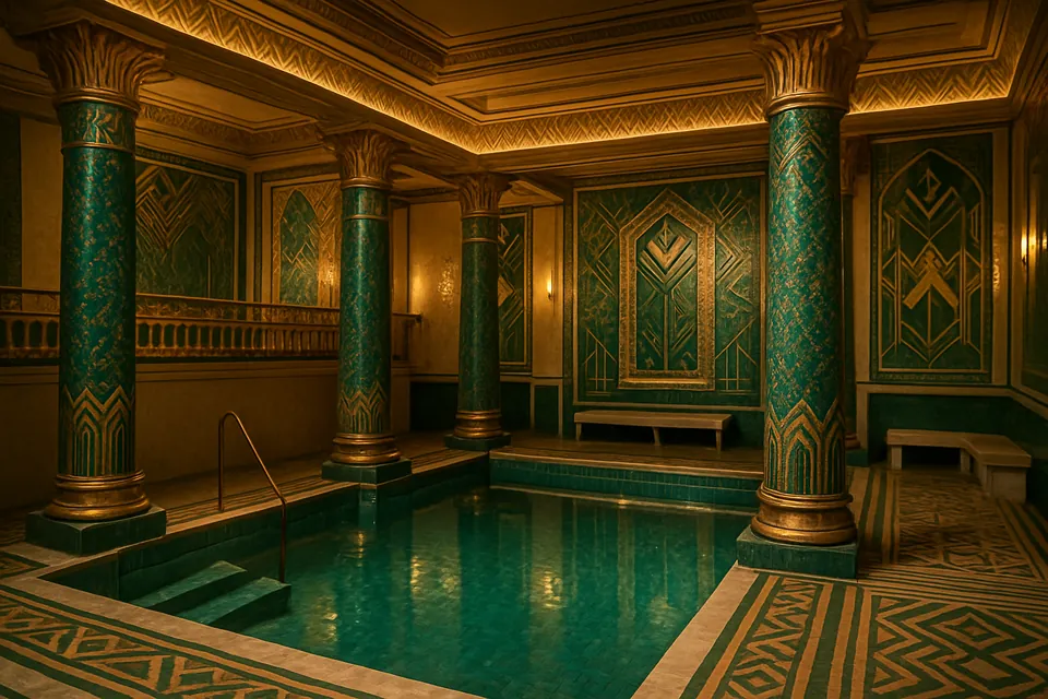 Indoor spa pool under soft lighting